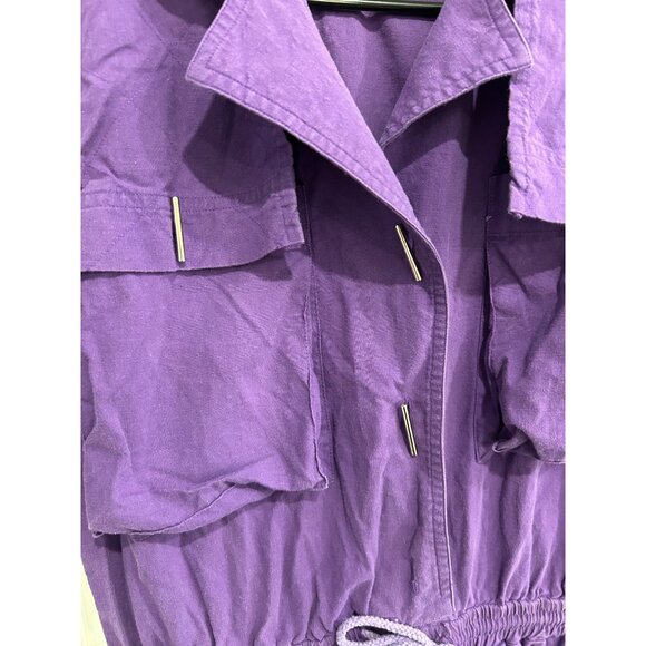 Regina Porter Purple Cotton Romper Drawstring Waist Pockets Sz XS - Picture 4 of 10